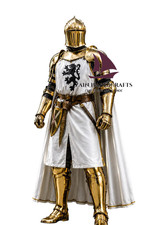 ZAIN Medieval Golden Knight Full Armor Set Polished Steel Suit W/Cape Halloween picture