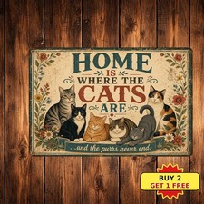 home_is_where_the_cats_are_quote_cat_illustration_group_floral_botanical_vintage picture