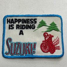 VTG c 1970s/1980s HAPPINESS RIDING SUZUKI Red Motorcycle Patch (Bike Biker) 00at picture