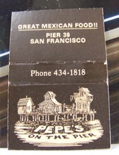   Rare Vintage Matchbook Cover B2 San Francisco California Pepe's On The Pier picture