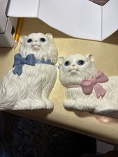 Vintage Homco Home Interior White Persian Cats & Ribbons Cat Wall Decor Set of 2 picture