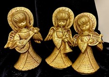 Vintage 1960s Gold Angel Trio Christmas Figures, 5” tall x 2 5/8”x 1 1/2” Resin picture