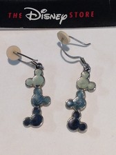 Disney Mickey Mouse Earrings Blue Silver, Pierced Earrings Drop Hook Dangle picture
