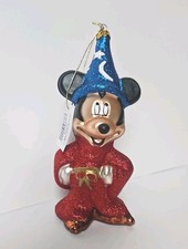 New Rare Vintage Fantasia Sorcerer Mickey Glass Christmas Ornament Disney World picture