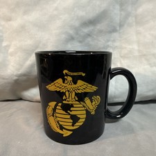 Marines Semper Fidelis Black Marble Coffee Mug Yellow Writing. Great Condition picture