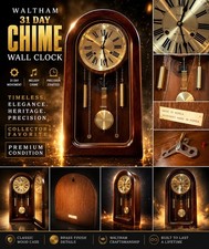 Waltham 31 Day Chime Wall Clock Mechanical Weight Driven Pendulum Works Key picture