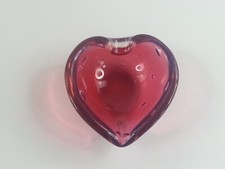 Art Glass Pink Cranberry heart Trinket Dish Handblown picture