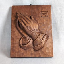 Vintage ALBRECHT DURER Praying Hands Carved Wood Plaque Christian Wall Art 8