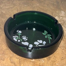 Vintage Pierre-Jouet Emerald Green Enamel Floral Art Deco Ashtray Magnier France picture