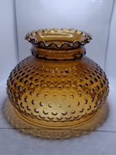 Vintage Amber Hobnail Hurricane Oil Or Electric Glass Lamp Shade For 7” Fitter picture