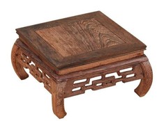Square Grey Jichimu Wood Stand Oriental Style, 7.5x7.5x4.1 Inches LWH Plant F... picture