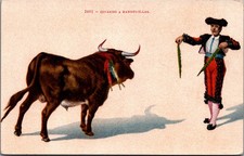 Vintage Bullfighter & Bull Banderillas Postcard Edward H. Mitchell Spain picture