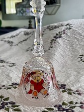 Vintage Large Nanco Lead Crystal Teddy Bear Bell 8” Cut Glass Cottagecore Decor picture