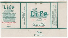 1930s Life Menthol Cork Tipped Cigarette Pack Wrapper Label picture