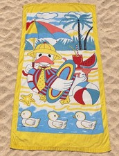 Vtg Kids Duck Wearing Tie Beach Towel 29x54 Tropical Umbrella Inner Tube Yellow picture