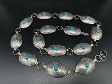 Vintage Augustine Largo Native American Sterling Silver Turquoise Belt, 157 g picture