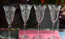 TIFFIN FRANCISCAN CORONET ETCHED FLORAL STEMMED WINE WATER GOBLETS SET LOT 4 EUC picture