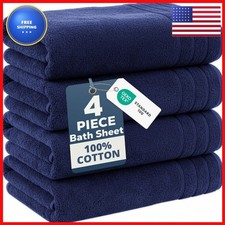 Casa Platino Bath Sheet Set 100% Cotton 4 Pack - Navy Blue picture