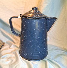 Blue/White Speckled Vintage Enamelled Steel Coffee Pot w/ Lid, Manual picture