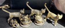 Lot of 6 Mini Solid Brass Cat and Mouse Mice Figurine  yea cup cat picture