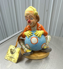 Lefton Hand Painted Ceramic Clown Figurine Holding Blue Ball Multicolor picture