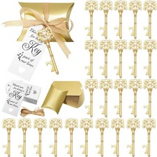 Gold Vintage Key Bottle Opener Wedding Favors Gift Boxes Tags Ribbon picture
