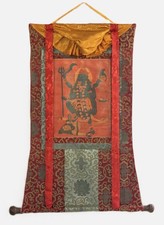 KALI MAHAKALI HAND PAINTED THANGKA OIL VARNISHED HINDU ART WITH SILK BROCADE picture