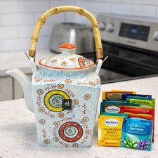 Vtg Anthropologie MIYABI 6 Cup Teapot with Stainless Infuser and Bamboo Handle picture