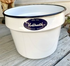 Vtg Vollrath Enamelware Pan Pot Bowl 3810 1/2 White Blue Black Rim Farmhouse * picture
