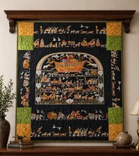 Vintage Noah’s Ark Wall Hanging Quilt 42”x46” Folk Art Animal Quilt picture