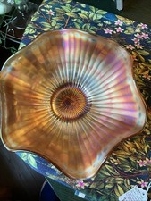 Antique FENTON Stippled Rays Amethyst Carnival Round Crimped Bowl 8
