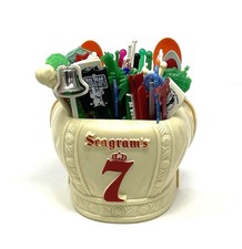 Vintage Swizzle Sticks Drink Stirrers Lot of 85 in Seagram’s Holder picture