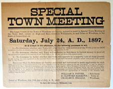 WINDHAM CT 1897 Broadside SPECIAL TOWN MEETING William N. Potter Selectmen RARE picture