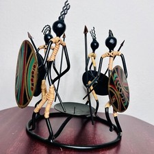 Vintage African Kenyan Warriors Metal Candleholder picture