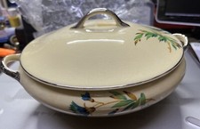 Vintage Japanese Blue Flowered Covered Serving Bowl w/Lid & Handles picture