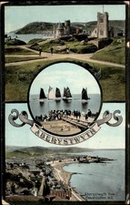 Aberystwyth Wales Castle Grounds, Sailboats, Aerial View c1915 Vintage Postcard picture