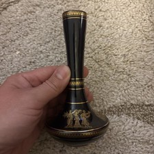 Vintage I. Spyropoulos Black Porcelain Vase 24K Gold Gilt Greek Handmade picture