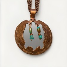 VINTAGE 1940'S NAVAJO/DINE Stamped COOPER Necklace w Dangling Turquoise Stones picture