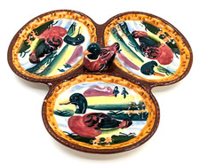 NOS Vintage Mid-Century Raised Relief Earthenware Duck 3-Compartment Dish picture