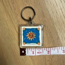 Vintage Chicago Sun Keychain Celestial Souvenir Square Metal Key Ring picture