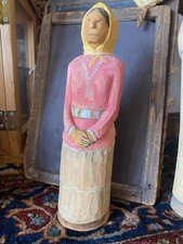 WOW Johnson Antonio 80s Native American Wood Folk Art Carving Navajo Woman 9.75” picture