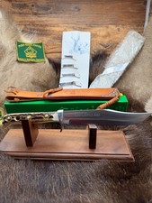 1974 Puma 6396 Bowie Knife Stag Handles & Sheath & Puma Green & Yellow Box Mint+ picture