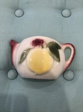 Vintage Tea Pot Wall Pocket Pottery 1940’s 50’s Flower Yellow And Pink picture