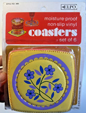 Vintage 1960s 60s 1970s 70s Vinyl Coasters Set of 6 NOS Sealed Floral Mod Retro picture