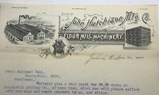Letterhead John Hutchinson Flour Mill Machinery MFR Jackson Michigan 1891 RARE picture