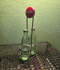 Coca-Cola 2-Bottle Metal Carrier Caddy, Red Logo Handle, Salt & Pepper Set picture