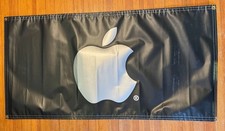 APPLE Computer LOGO vtg Black BANNER Silver APPLE 24 x 48
