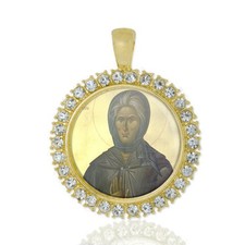 St Sofia Christian Round Medal Gold Tone Pendant with Rhinestones picture