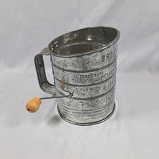 Vintage Bromwell's Measuring Sifter 3 Cup Galvanized Metal Wooden Handle USA picture