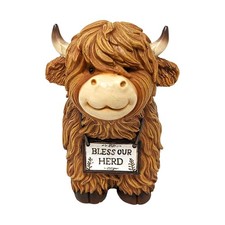 Adorable Highland Cow Figurine – “Bless Our Herd” Sign  Cute Farmhouse Cow Décor picture